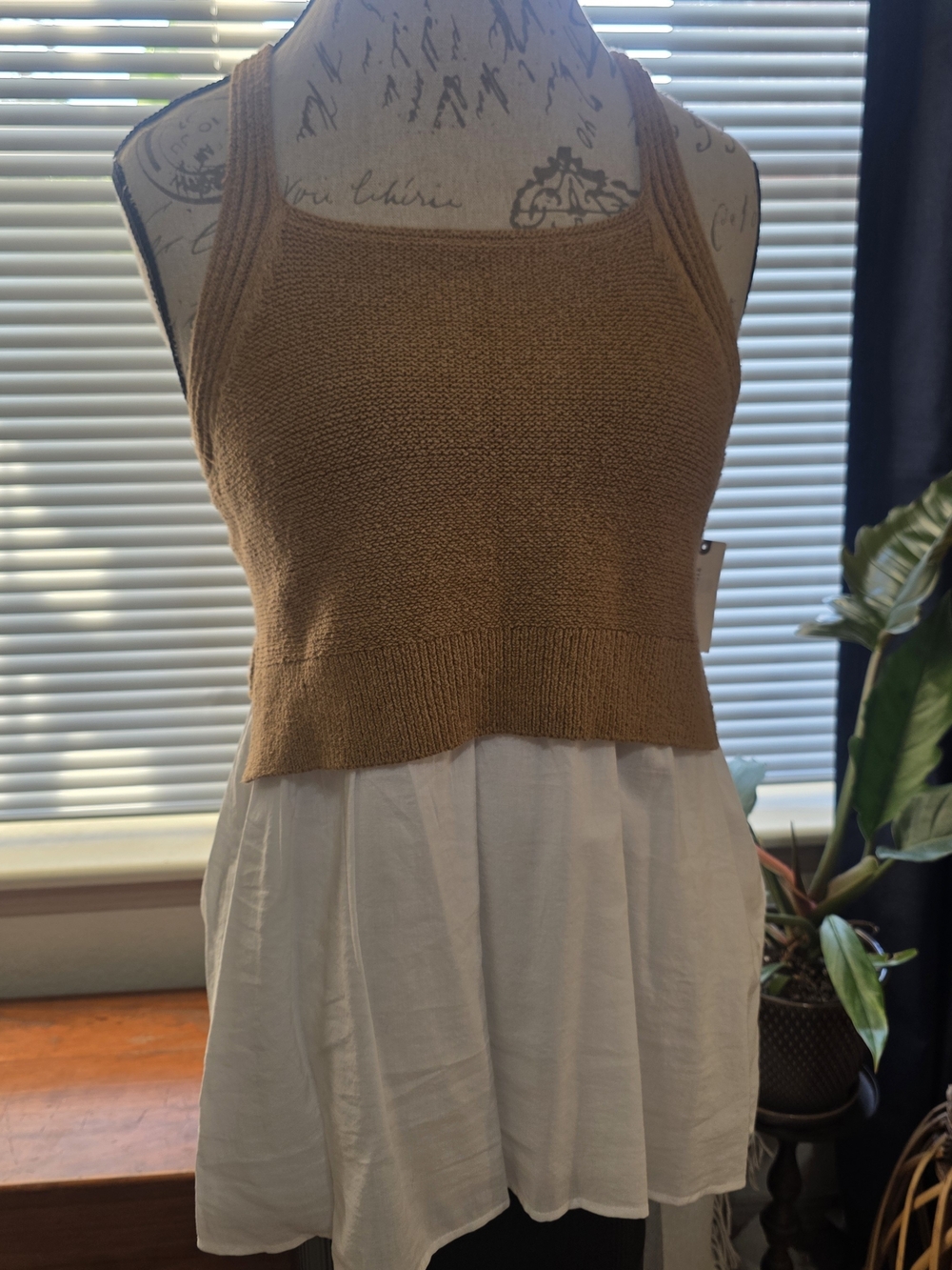 Anthropologie Jenna Twofer Sweater Tank Mixed Media Soft Neutral